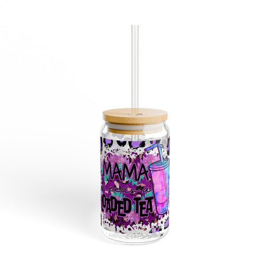 Mama Needs A Twisted Tea Can Glass with Lid and Straw, 16oz Ice Coffee Cup, Libbey Cup, Funny Gift for Mom, Custom Gift for Mom