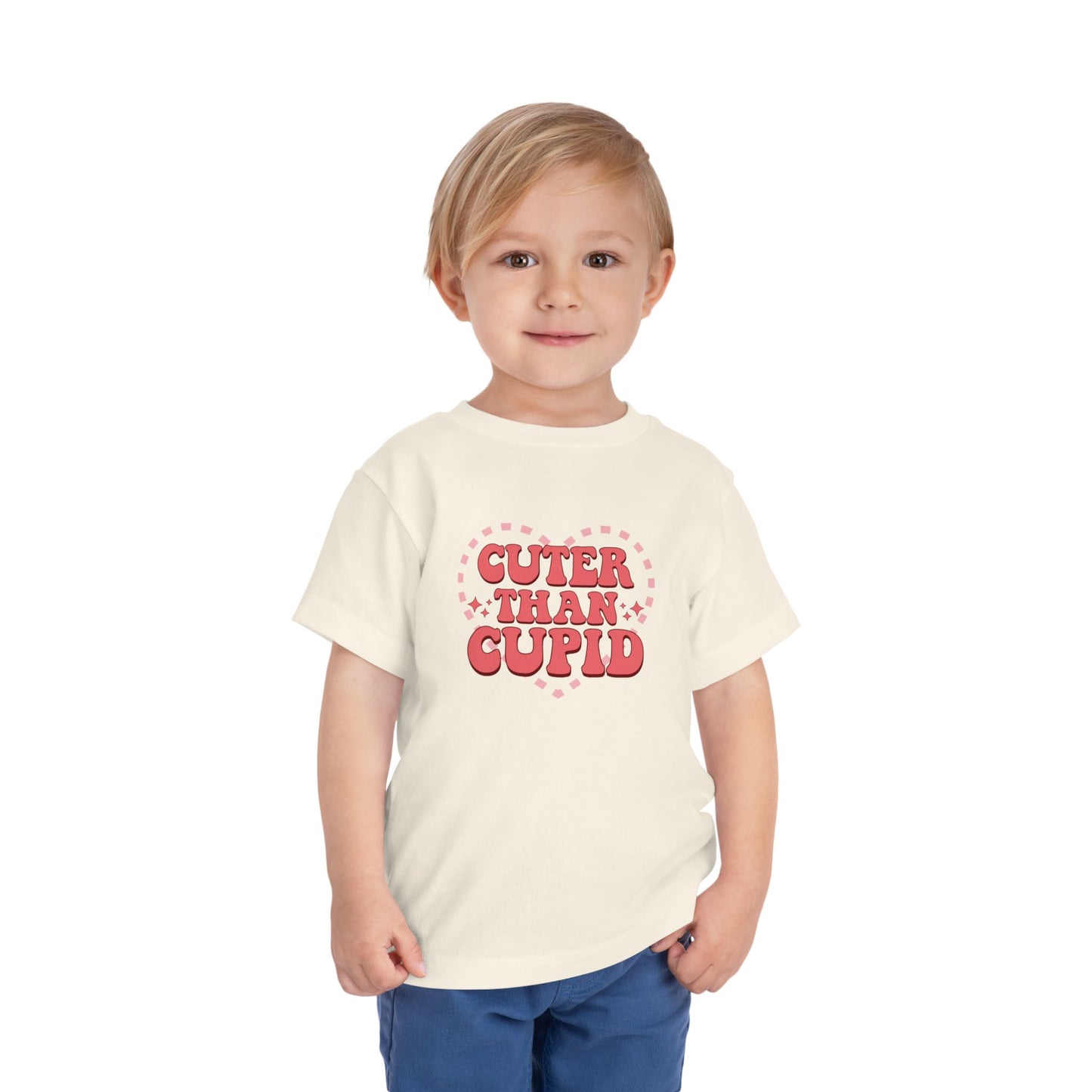 Toddler Valentine’s Day T-Shirt "Cuter Than Cupid" Retro Heart Graphic Tee Soft Unisex Cotton Sizes 2T-5T