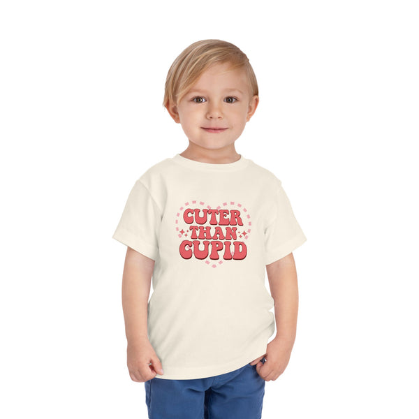 Toddler Valentine’s Day T-Shirt "Cuter Than Cupid" Retro Heart Graphic Tee Soft Unisex Cotton Sizes 2T-5T