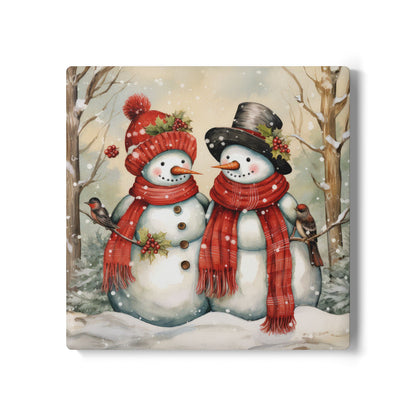 Snowman Holiday Ceramic Coaster Set, Christmas Decor, Winter Drinkware, Gift for Him/Her, Cozy Home Accents