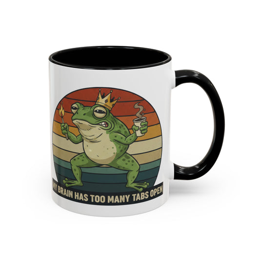 "Too Many Tabs Open" Retro Frog Accent Mug - 11oz & 15oz Ceramic Coffee Cup
