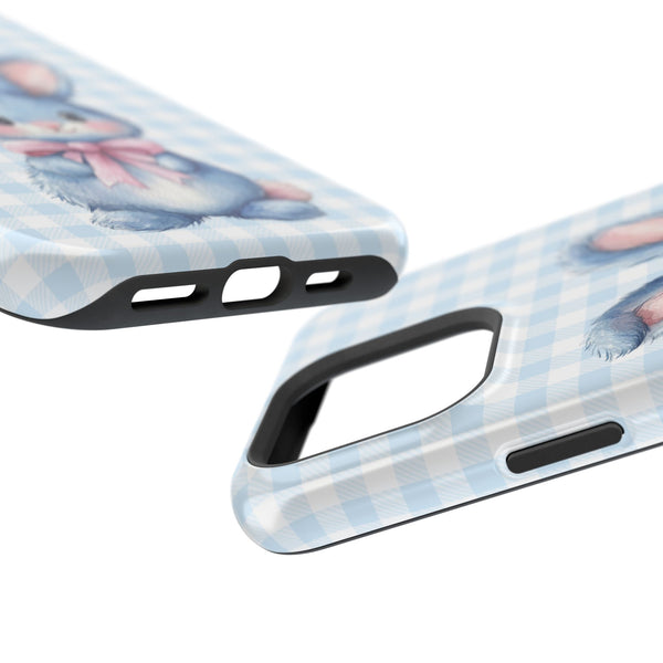 Cute Bunny on Blue Plaid MagSafe iPhone Case
