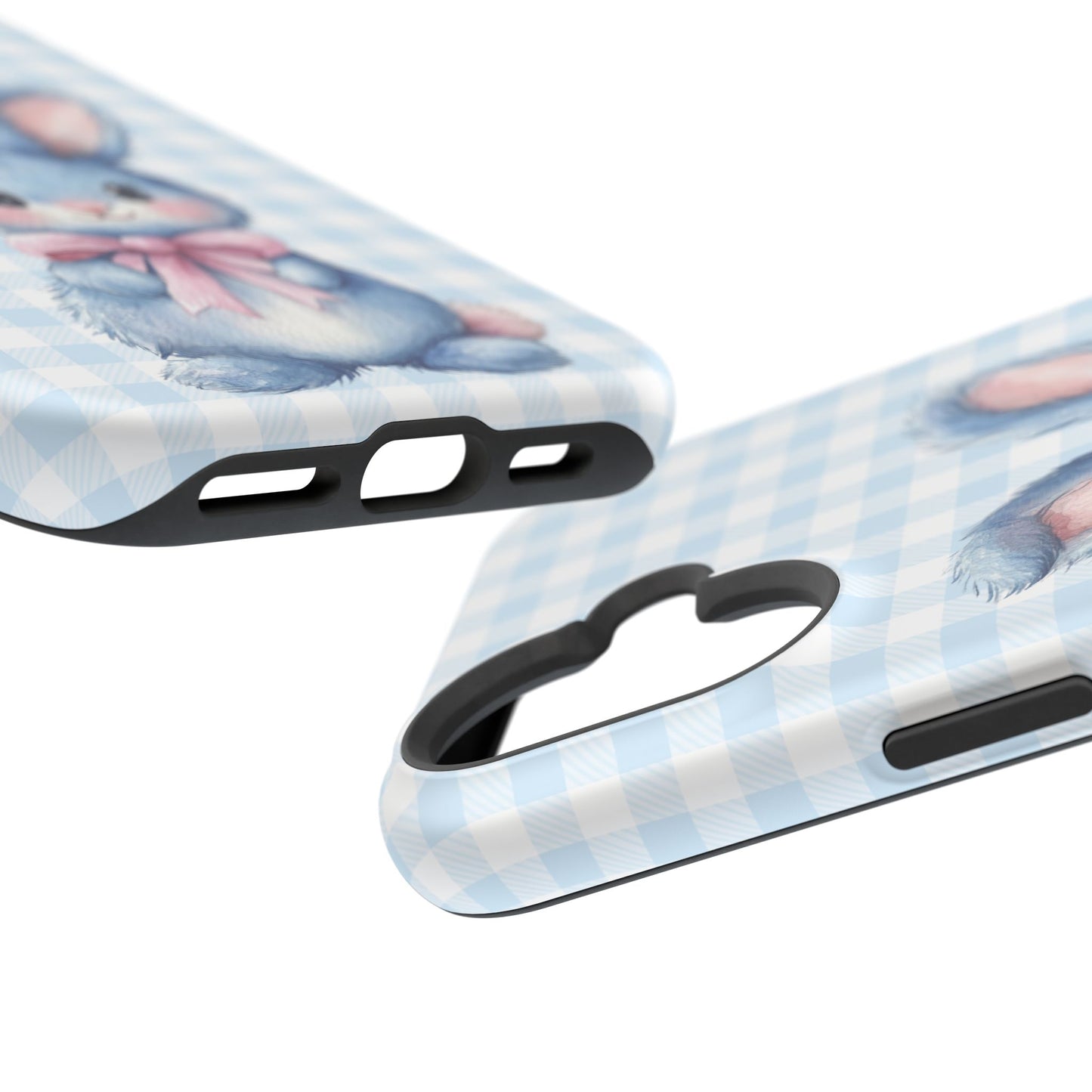 Cute Bunny on Blue Plaid MagSafe iPhone Case