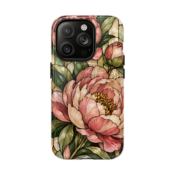 Glossy or Matte Stained Glass Peony MagSafe iPhone Case