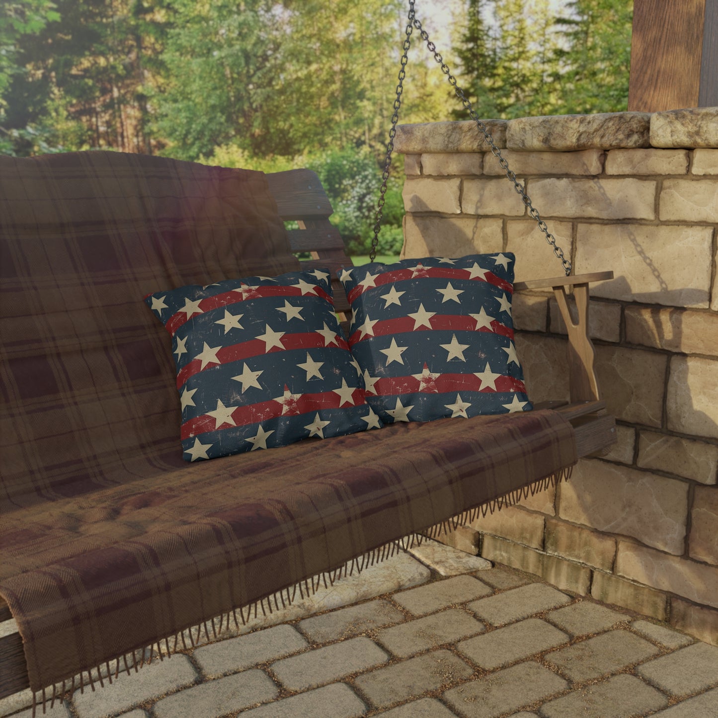 Distressed American Flag Design - Outdoor Throw Pillow