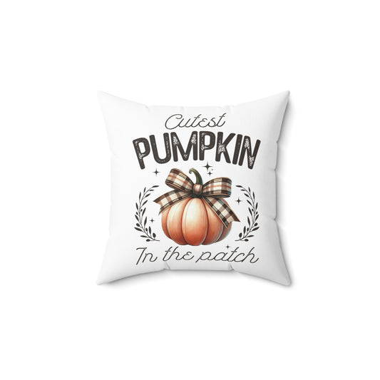 Cutest Pumpkin in the Patch - Indoor Throw Pillow – Double-Sided Fall Pillow with Plaid Bow Design