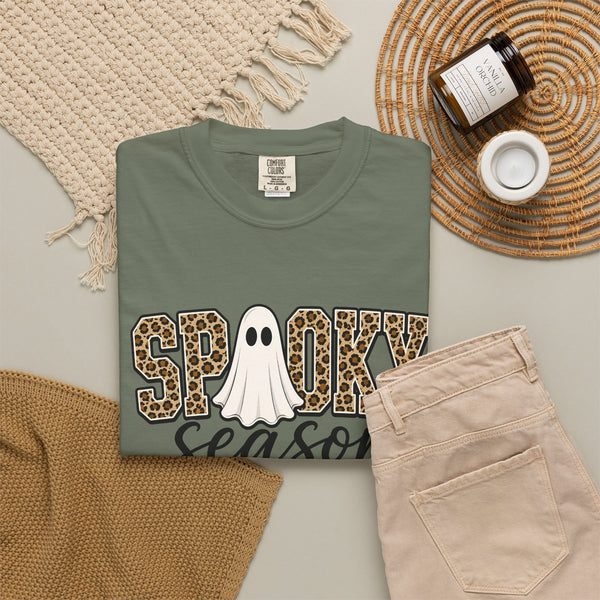 Spooky Season Leopard Print Ghost Halloween Graphic T-Shirt