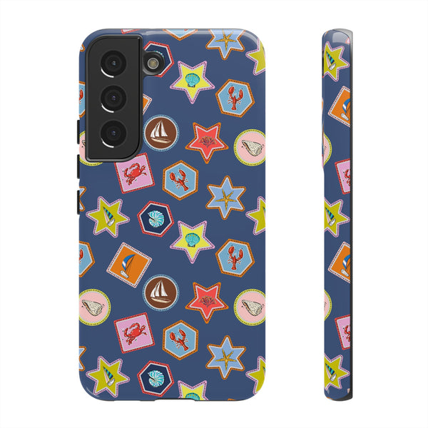 Lobsters Sailboats and Seashells on Navy Blue Phone Case