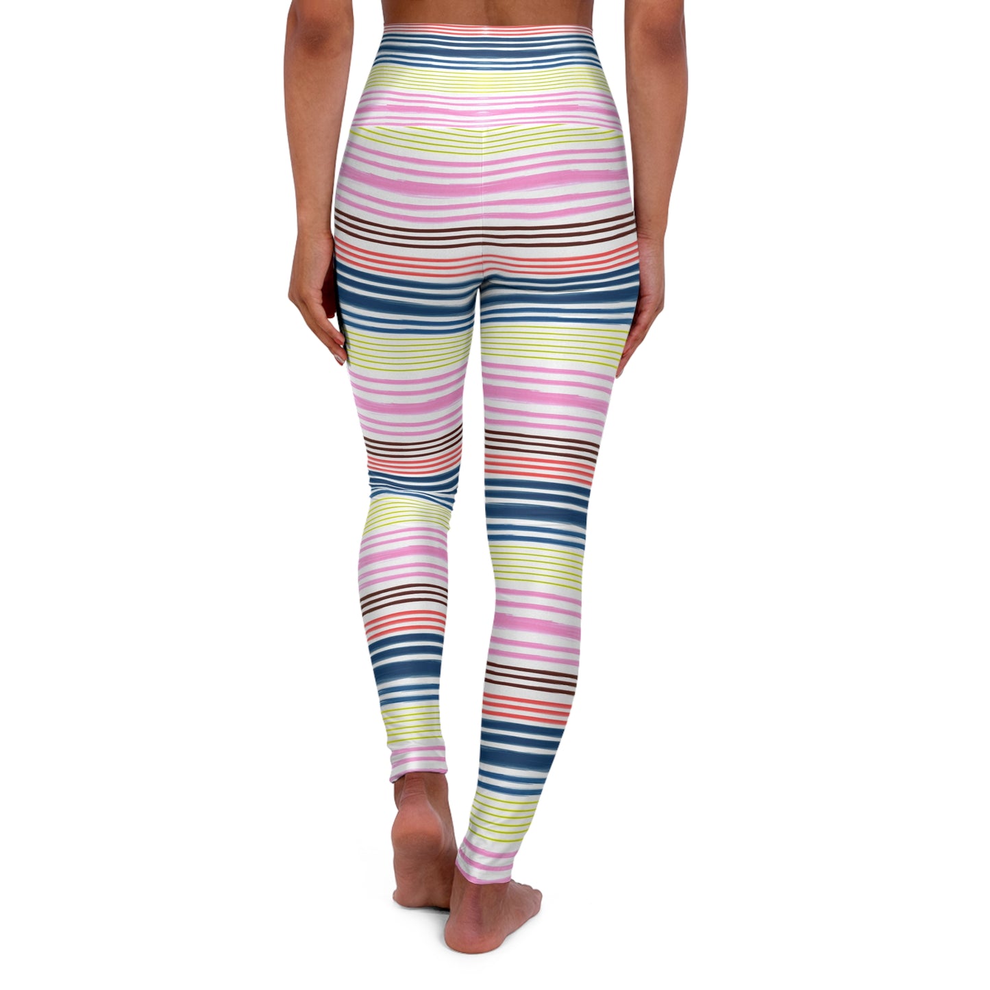 Striped High Waisted Yoga Leggings, Workout Leggings, Pink Stripes, Blue Stipes, Leggings