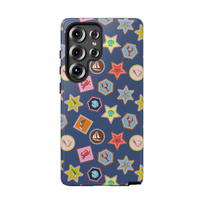 Lobsters Sailboats and Seashells on Navy Blue Phone Case