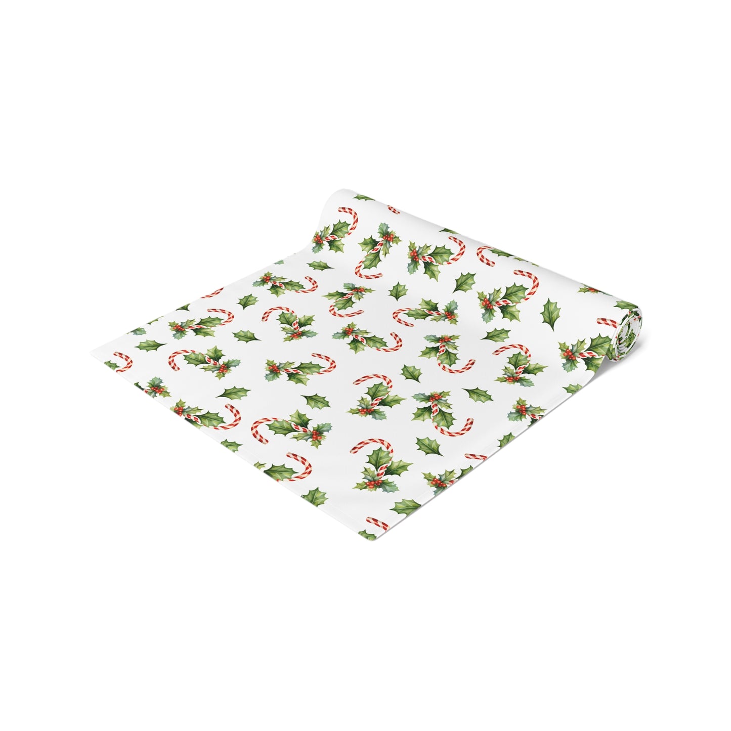 Christmas Table Runner Featuring Holly & Candy Canes