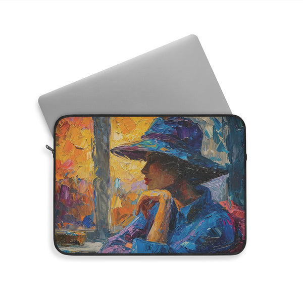 Woman in a Cafe Painting Inspired Laptop Sleeve