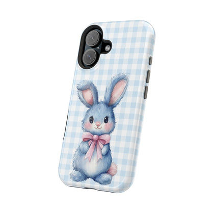 Cute Bunny on Blue Plaid MagSafe iPhone Case