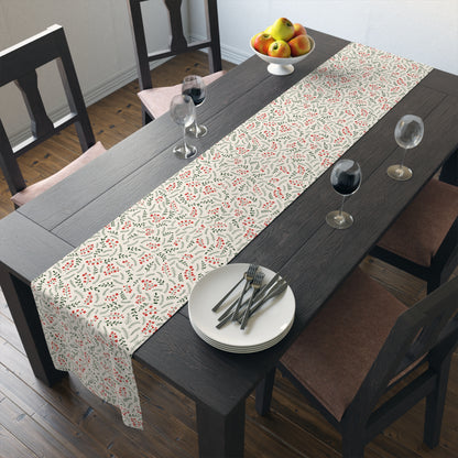 Christmas Table Runner Featuring Red & Green Holly