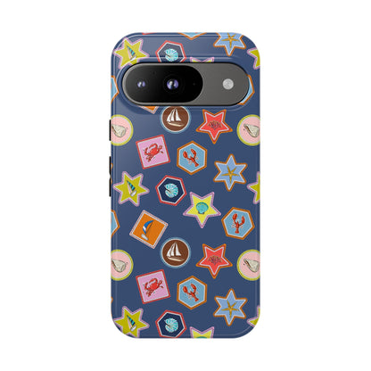 Lobsters Sailboats and Seashells on Navy Blue Phone Case