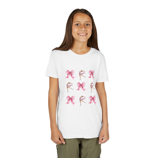 Youth Tee — Pink Figure Skater Ballerinacore & Bow Dance Shirt