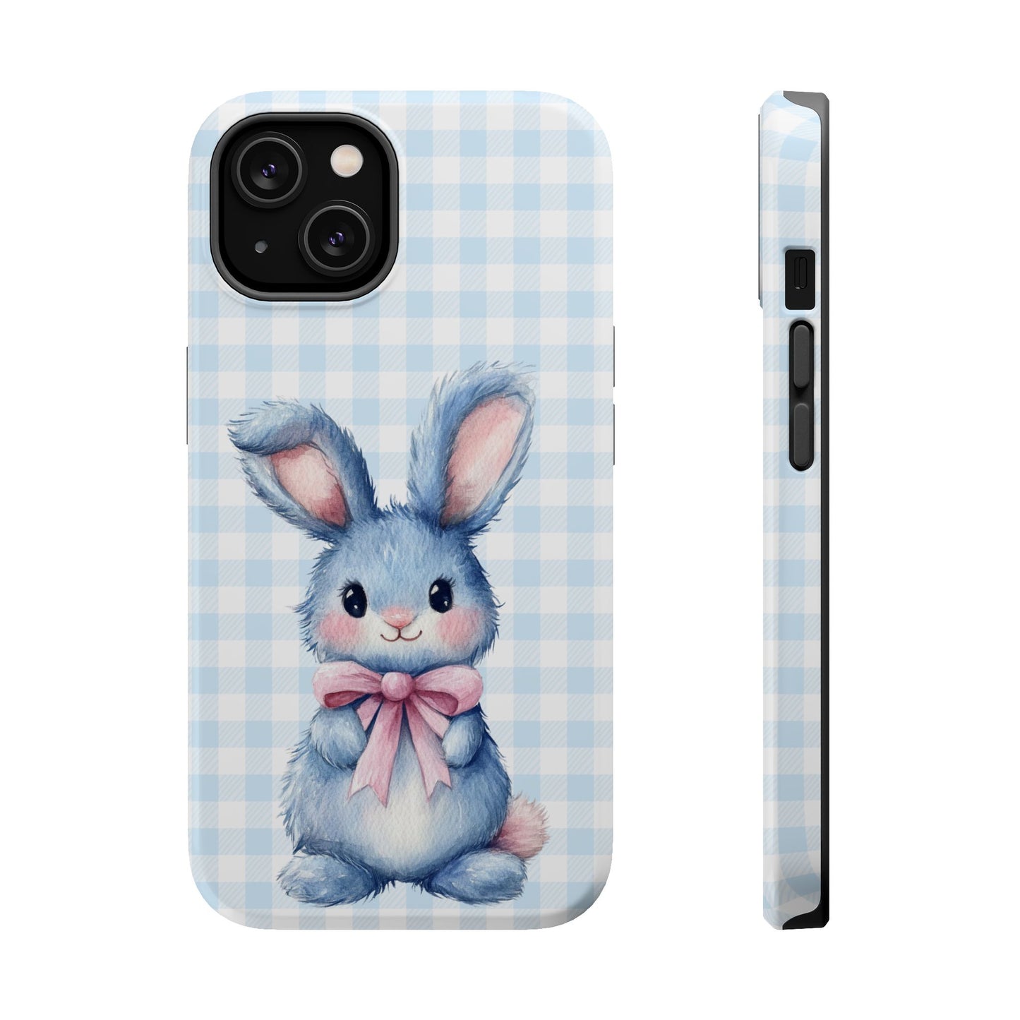 Cute Bunny on Blue Plaid MagSafe iPhone Case