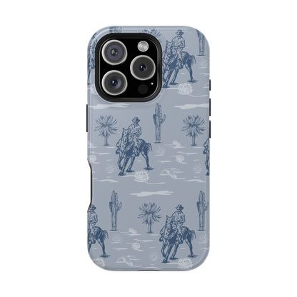 iPhone Case - Blue Cowboy and Cactus Western Themed MagSafe Tough Case