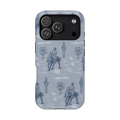iPhone Case - Blue Cowboy and Cactus Western Themed MagSafe Tough Case