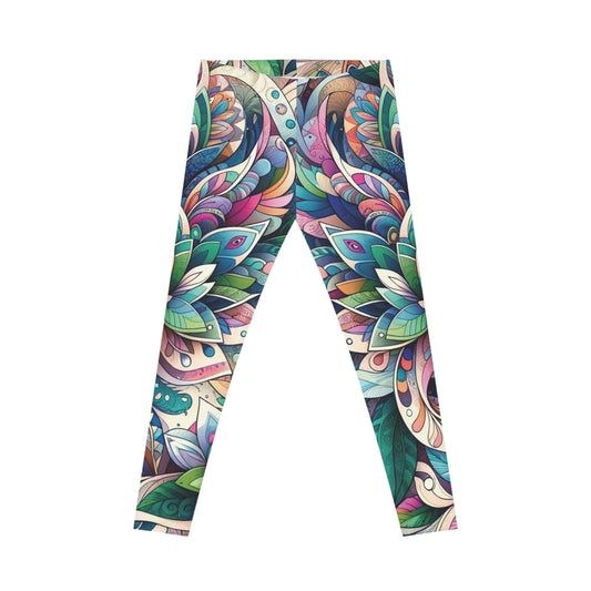 Vibrant Boho Garden Leggings – Abstract Floral & Mandala Print