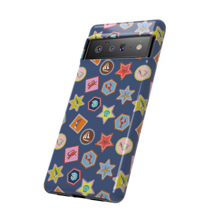 Lobsters Sailboats and Seashells on Navy Blue Phone Case