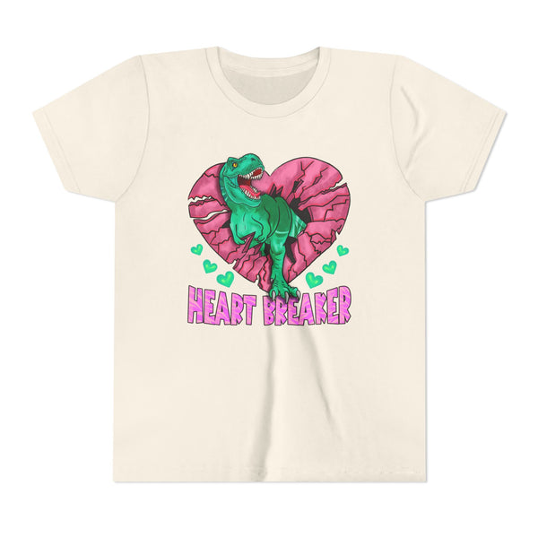 Kids TRex Heart Breaker Dinosaur Youth Valentines Day Short Sleeve TShirt