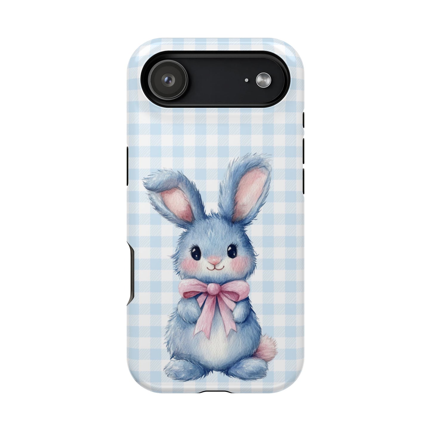 Cute Bunny on Blue Plaid MagSafe iPhone Case