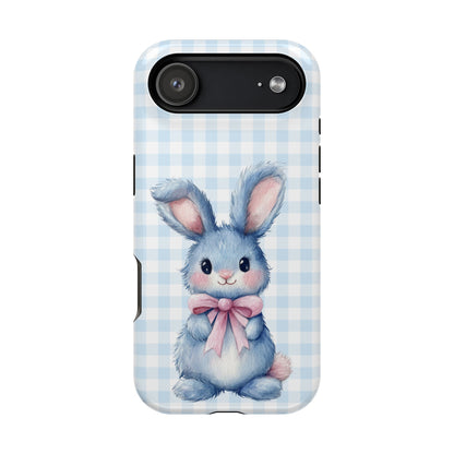 Cute Bunny on Blue Plaid MagSafe iPhone Case