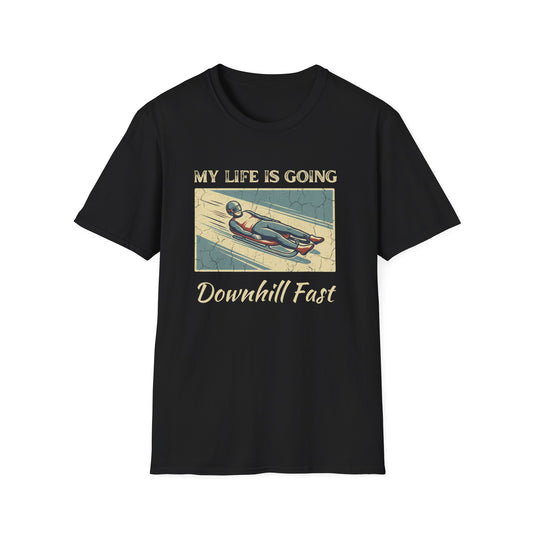 My Life Is Going Downhill Fast Retro T-Shirt | Vintage Style Funny Luge Graphic Tee