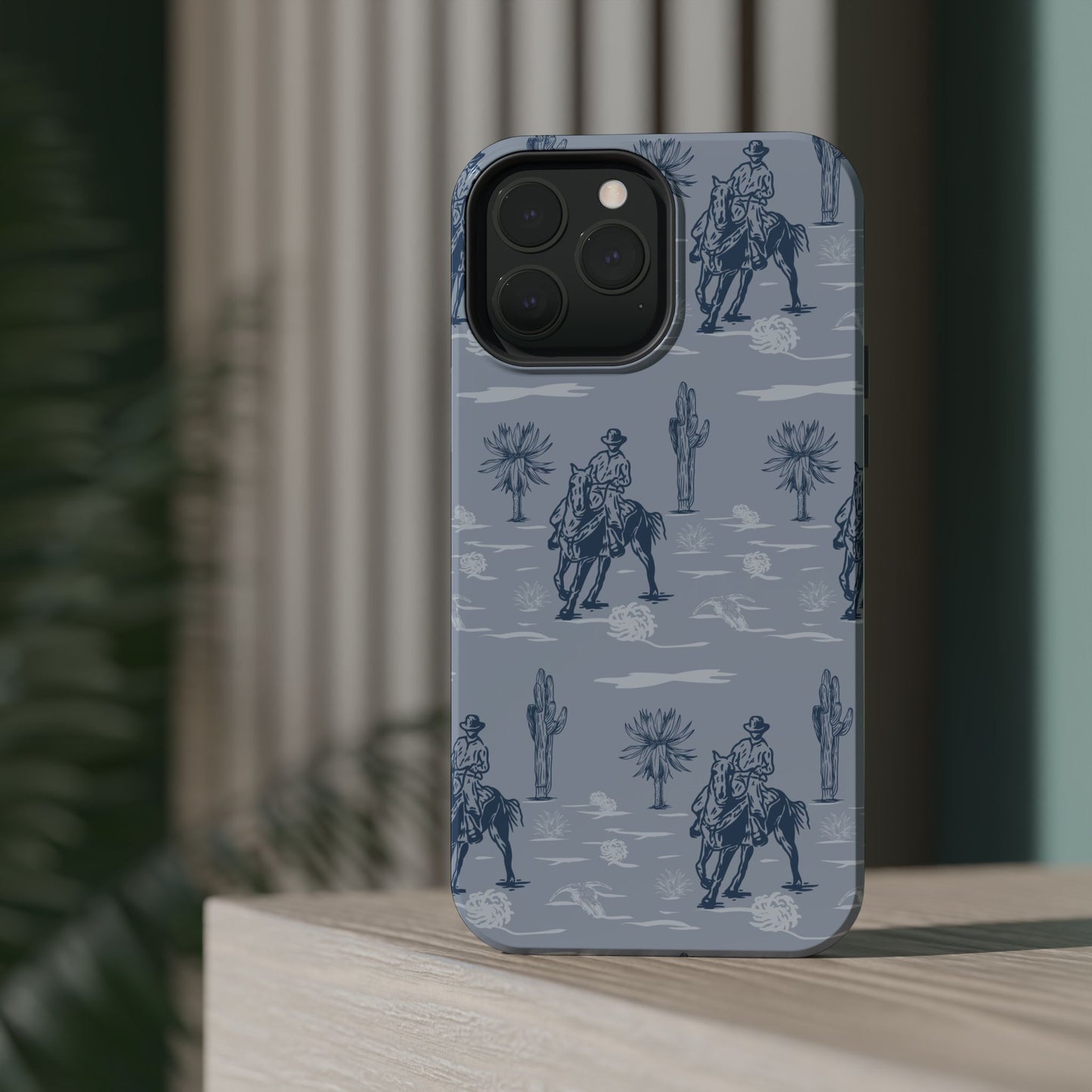 iPhone Case - Blue Cowboy and Cactus Western Themed MagSafe Tough Case