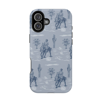 iPhone Case - Blue Cowboy and Cactus Western Themed MagSafe Tough Case