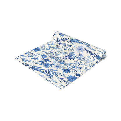 Blue Floral Toile Table Runner