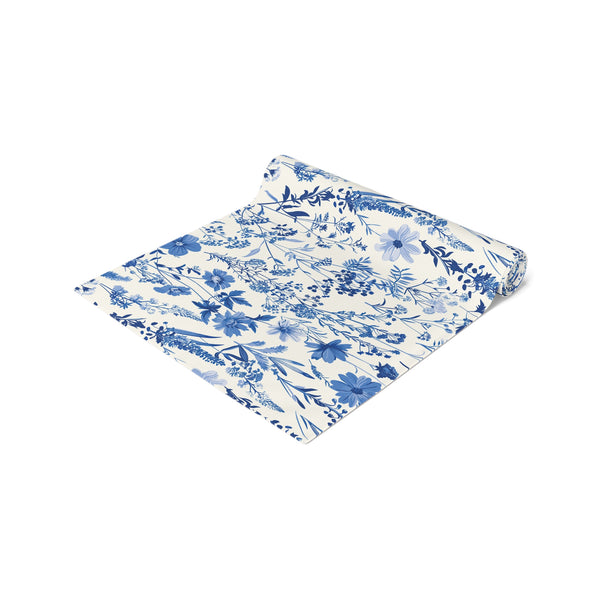 Blue Floral Toile Table Runner