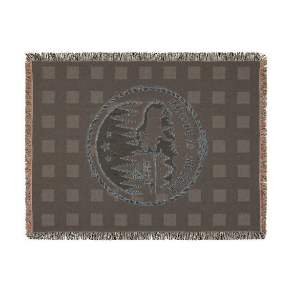 Welcome to the Cabin Woven Blanket | Moose, Log Cabin & Lake Buffalo Plaid Throw | Rustic Lodge Decor | Fall & Winter Gift