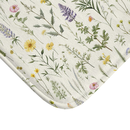 Floral Bath Mat, Wild Flower Designed Bath Mat, Purple and Yellow Floral Bathroom Decor