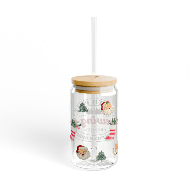 Christmas 16oz Glass, Christmas Brewing Can Glass, Christmas Gift, North Pole, Glass Jar with Lid and Straw, 16oz Glass Cup, Libbey Cup