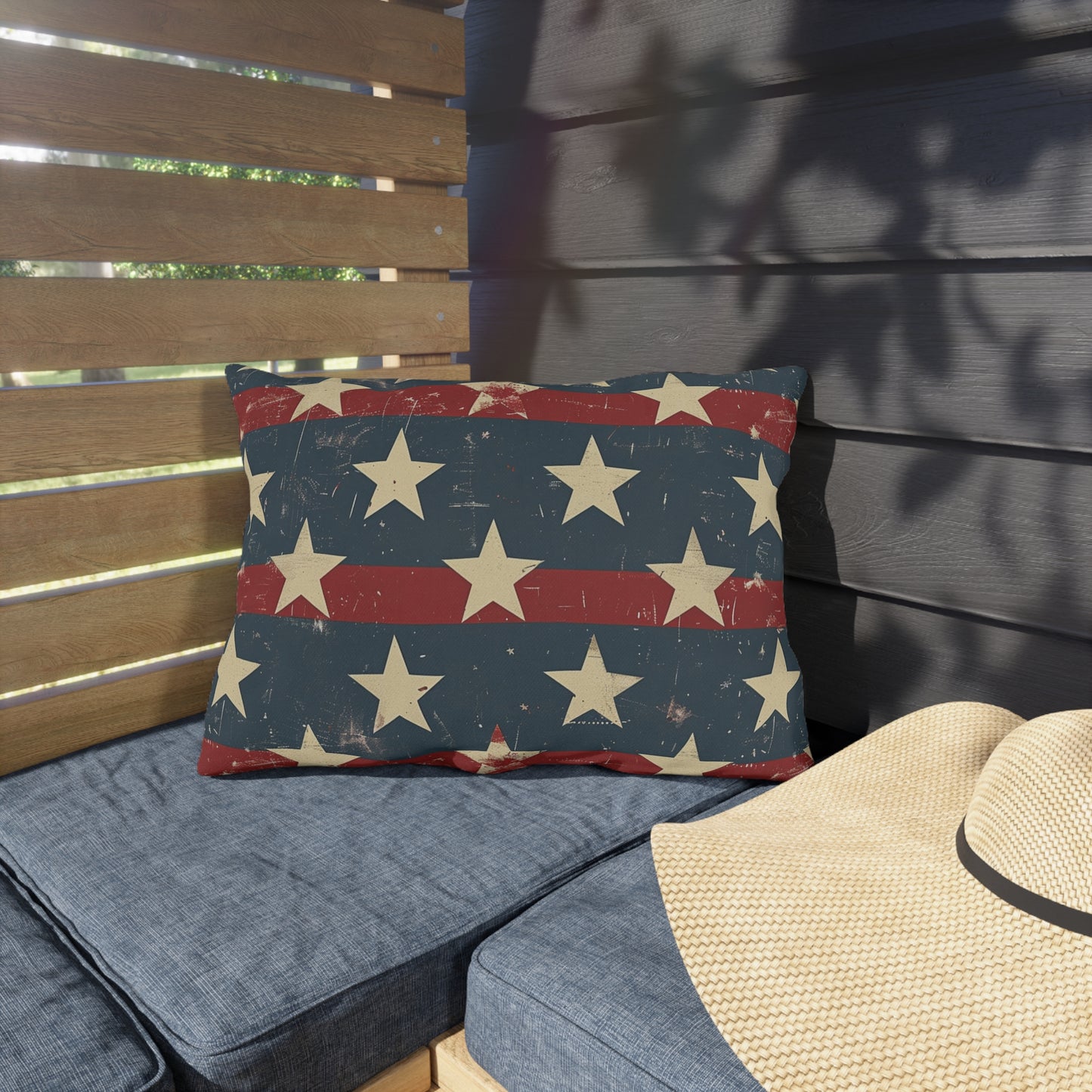Distressed American Flag Design - Outdoor Throw Pillow