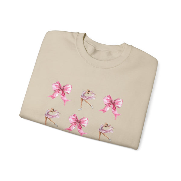 Coquette Bow & Figure Skating Crewneck Sweatshirt | Soft Fleece Balletcore Aesthetic Pullover