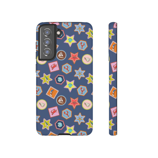 Lobsters Sailboats and Seashells on Navy Blue Phone Case