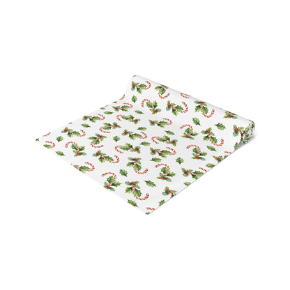 Christmas Table Runner Featuring Holly & Candy Canes