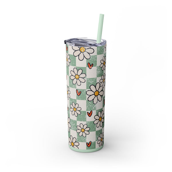 Skinny Tumbler, Daily Daisy Tumbler, Heart Tumbler, 20oz Skinny Tumbler, Skinny Tumbler with Lid and Straw, Floral Tumber