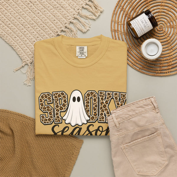 Spooky Season Leopard Print Ghost Halloween Graphic T-Shirt