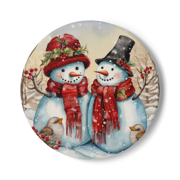 Winter Wonderland Snowman Ceramic Coaster Set, Holiday Decor, Christmas Gift, Home Bar Accessories, Festive Tableware