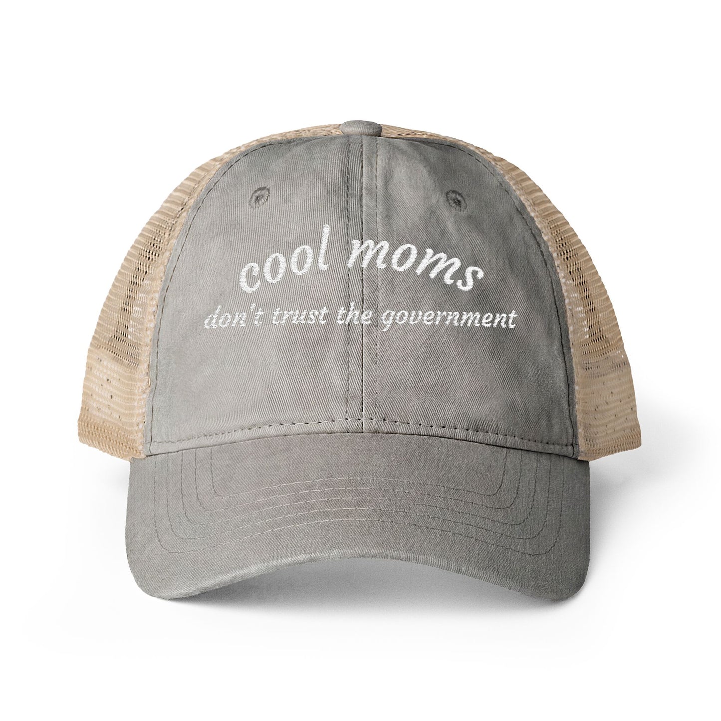 Cool Moms Don’t Trust The Government - Women's Washed Mesh-Back Cap
