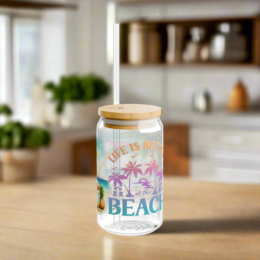 Life Is Better At the Beach 16oz Sipper Glass with Bamboo Lid & Straw