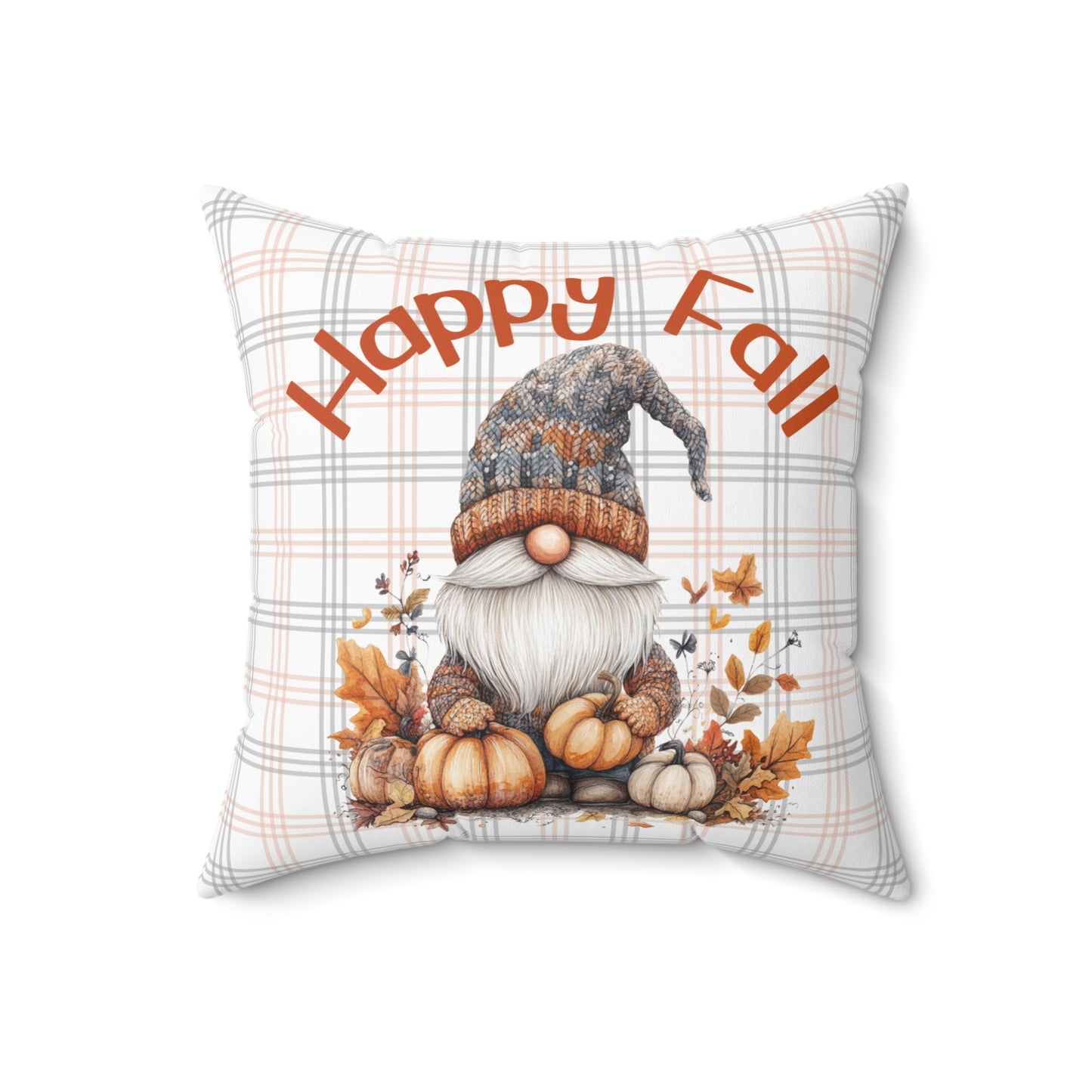 Happy Fall Gnome and Plaid - Indoor Throw Pillow