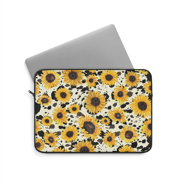 Sunflowers on Cow Print Laptop Sleeve