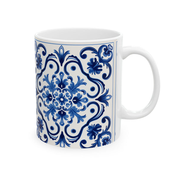 Blue Title Ceramic Mug, 11 oz mug, Portuguese Blue Title Inspired