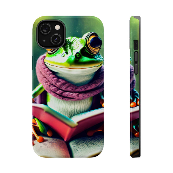 Frog Design Magnetic Tough Case, Studious Frog Magnetic Phone Case for iPhone 15, iPhone 14 Phone Case, iPhone 13 Phone Case