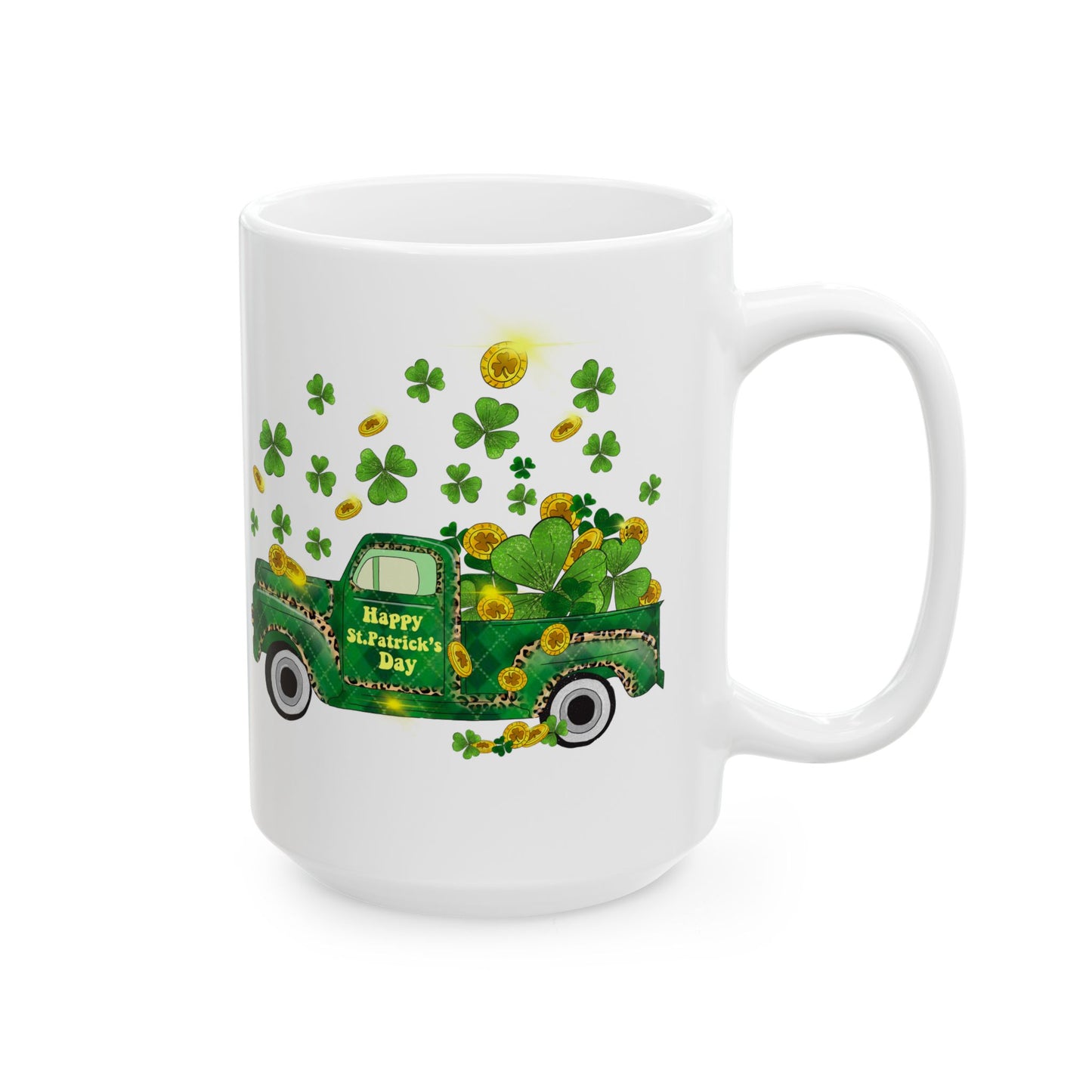 Pick Up Truck with Shamrocks | St. Patrick's Day Pot of Gold Coffee Mug | 11oz 15oz